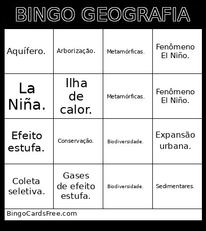 Geografia Bingo Card