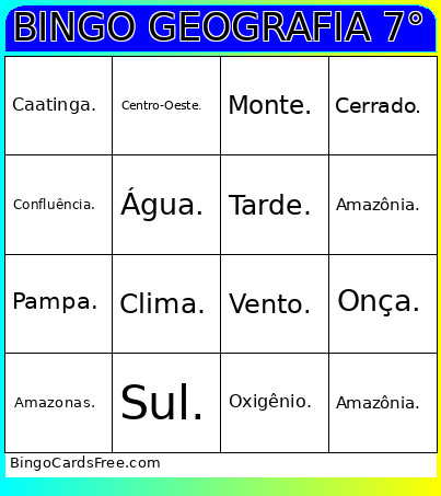 GEOGRAFIA 7° Bingo Card
