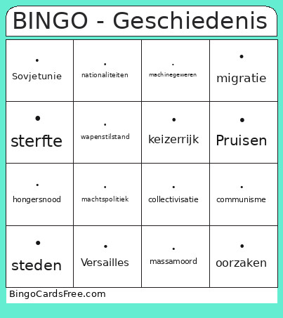 - Geschiedenis Bingo Card