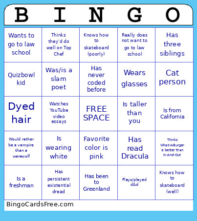: Get To Know Your Section Bingo Card