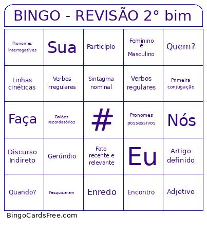 Gramática Da Língua Portuguesa Bingo Card