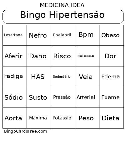 Hipertensão Bingo Card