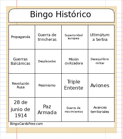 Histórico Bingo Card 2