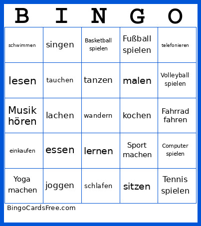 Hobbys Bingo Card