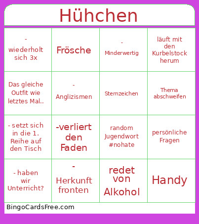 Huhn Bingo Card