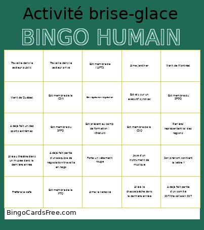 Humain Bingo Card