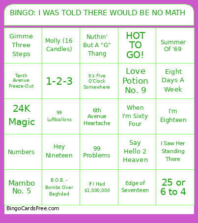 : I WAS TOLD THERE WOULD BE NO MATH Bingo Card