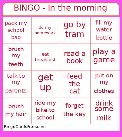 - In The Morning Bingo Card