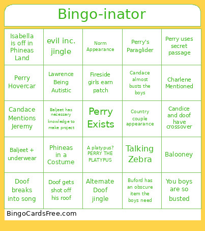 -inator Bingo Card