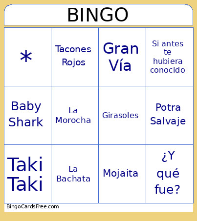 Infantil Bingo Card