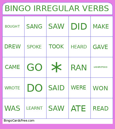 IRREGULAR VERBS Bingo Card