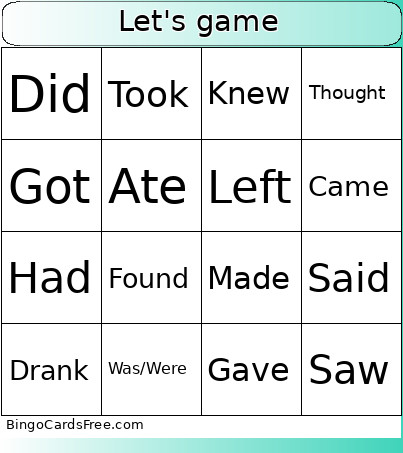 Irregular Verbs Bingo Card