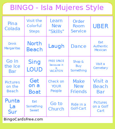- Isla Mujeres Style Bingo Card