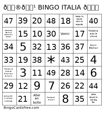 🇮🇹 ITALIA 🍕 Bingo Card