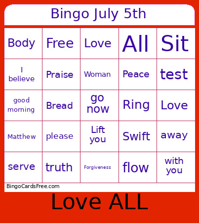 July 5th Bingo Card