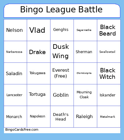 League Battle Bingo Card