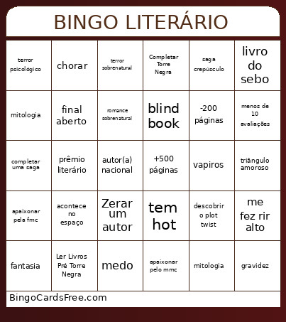 Literário Bingo Card