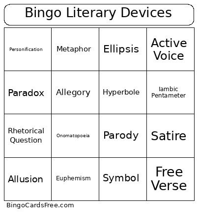 Literary Devices Bingo Card