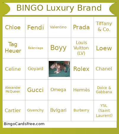 Luxury Brand Bingo Card