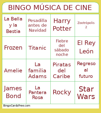 MÚSICA DE CINE Bingo Card