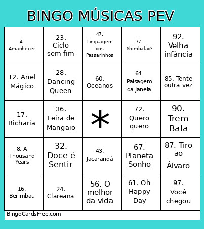 MÚSICAS PEV Bingo Card
