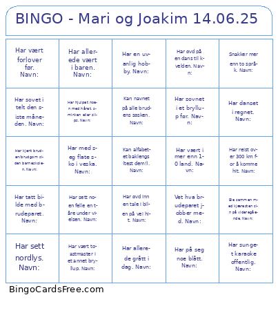 BINGO - Mari og Joakim 14.06.25