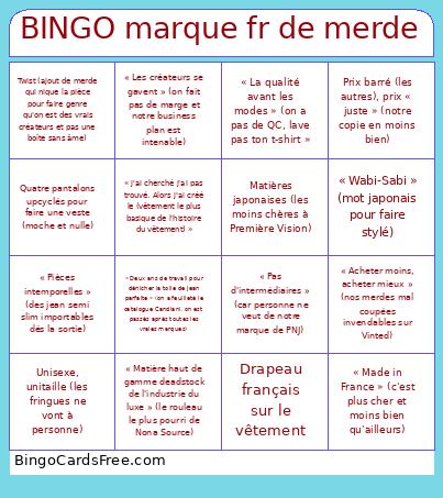 Marque Fr De Merde Bingo Card