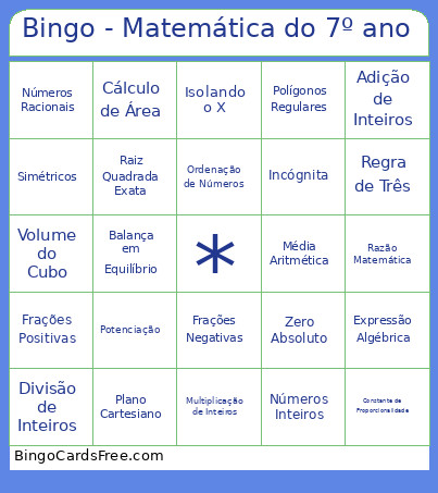 - Matemática Do 7º Ano Bingo Card