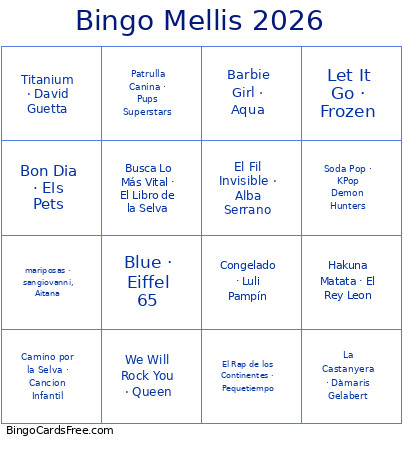 Mellis 2026 Bingo Card