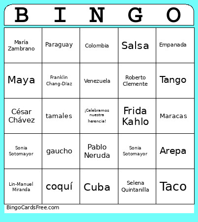 : Mes De La Herencia Hispana. Bingo Card