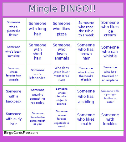 Mingle Bingo Card