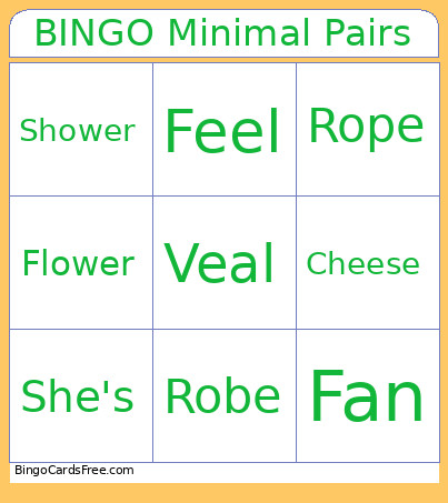 Minimal Pairs Bingo Card 2