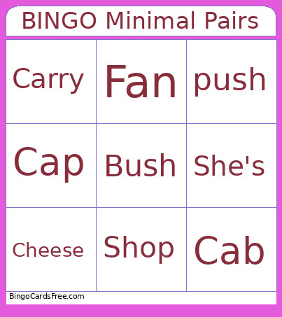 Minimal Pairs Bingo Card