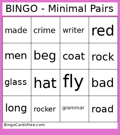 - Minimal Pairs Bingo Card