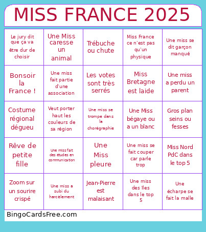 Miss France 2025 Bingo Card