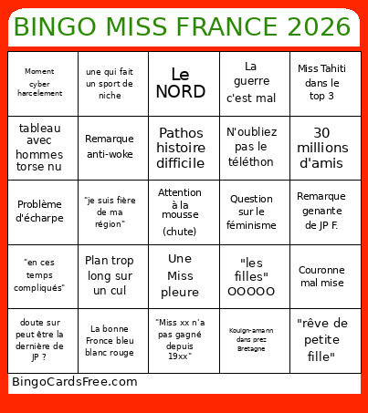 MISS FRANCE 2026 Bingo Card