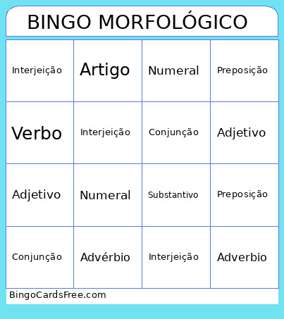 Morfológico Bingo Card