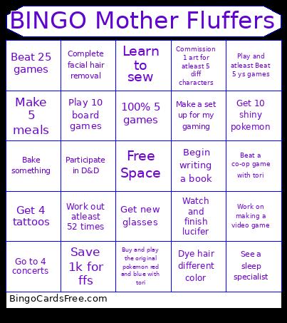Mother Fluffers Bingo Card