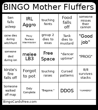 Mother Fluffers Bingo Card