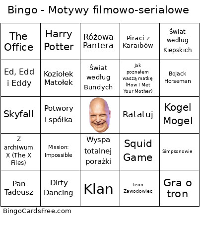 - Motywy Filmowo-serialowe Bingo Card