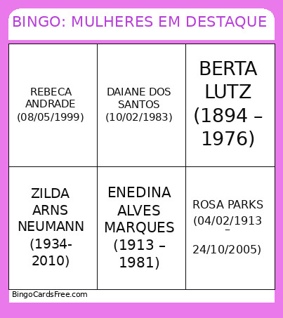 : MULHERES EM DESTAQUE Bingo Card 2
