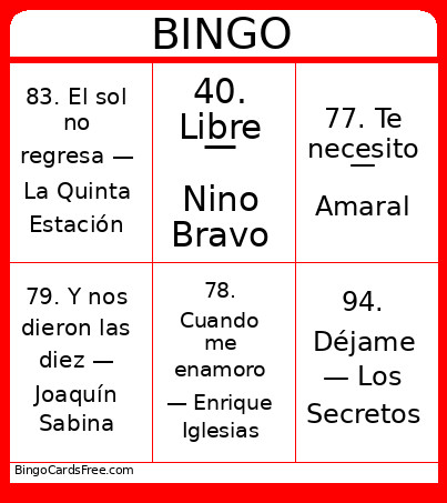Musical 1 Bingo Card