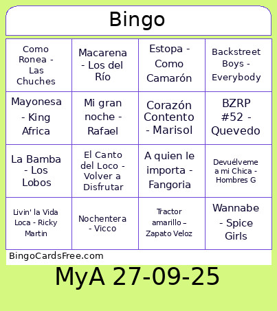Musical Bingo Card 3