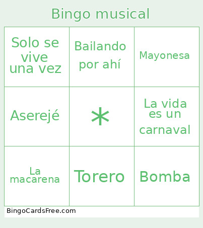 Musical Bingo Card 2