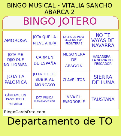 MUSICAL Bingo Card
