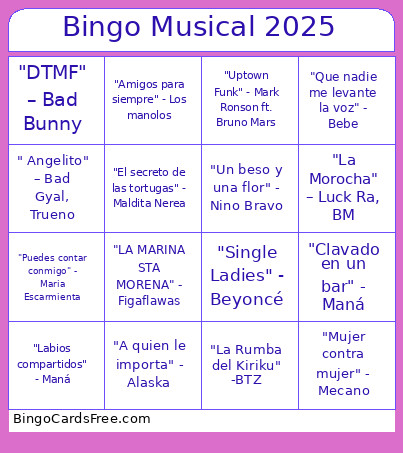 Musical 2025 Bingo Card