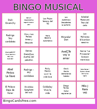 MUSICAL Bingo Card