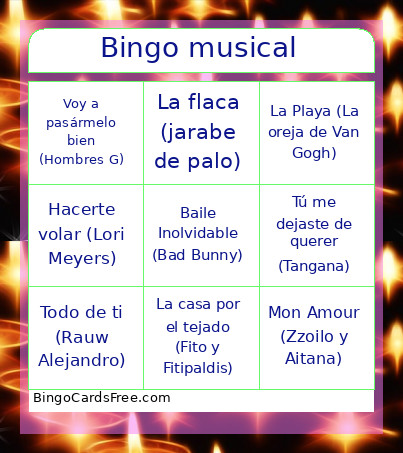 Musical Bingo Card 2