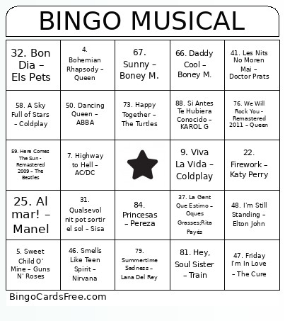 Musical Bingo Card