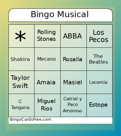 Musical Bingo Card